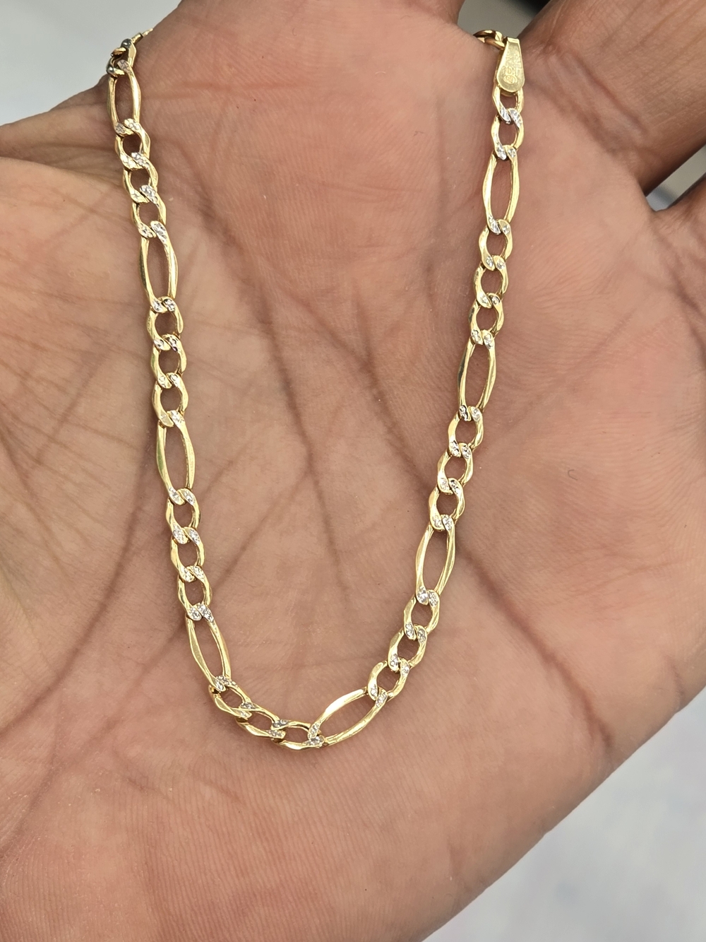 10kt Real Gold Figaro Diamond Cut Bracelet 3.7mm 8 Inch